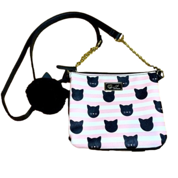 Betsey Johnson Handbags - Luv Betsey Johnson Black Cat w/ Pink Stripes Crossbody Purse